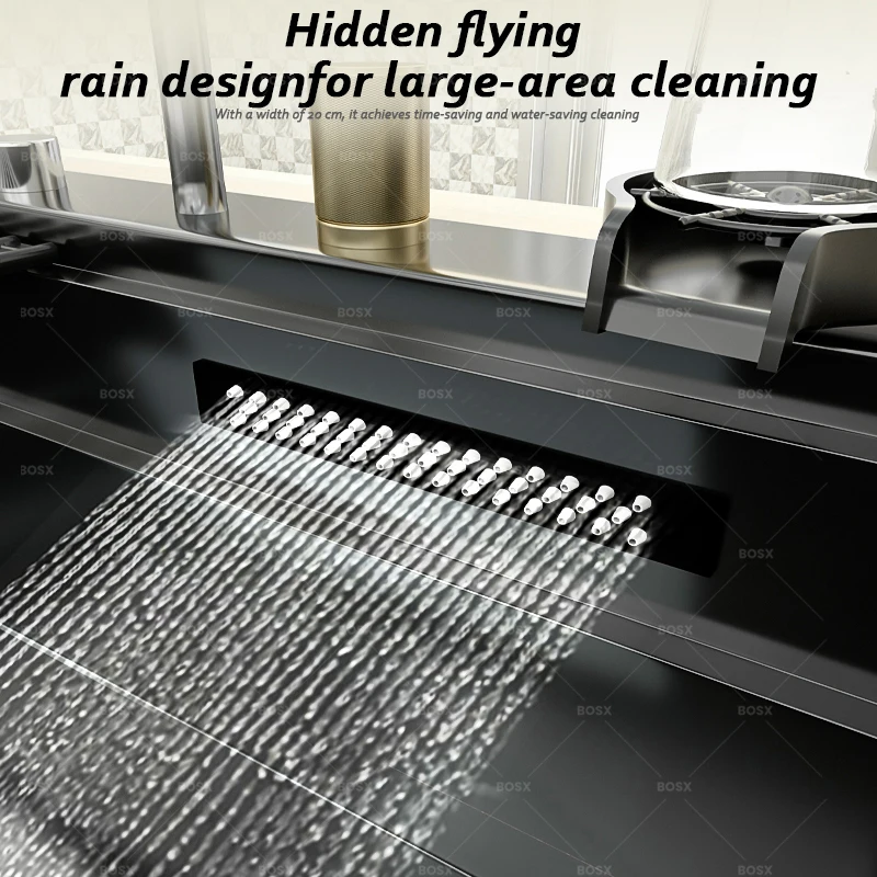 Kitchen Sink Stainless Steel Large Single Slot Multifunctional Waterfall Faucet Dishwashing and Vegetable Basin