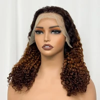 Double dessiné 250% densité Ombre 18 pouces vague d'eau bouclés perruques de cheveux humains 13x4 Transparent dentelle frontale perruque de cheveux pour les femmes 5