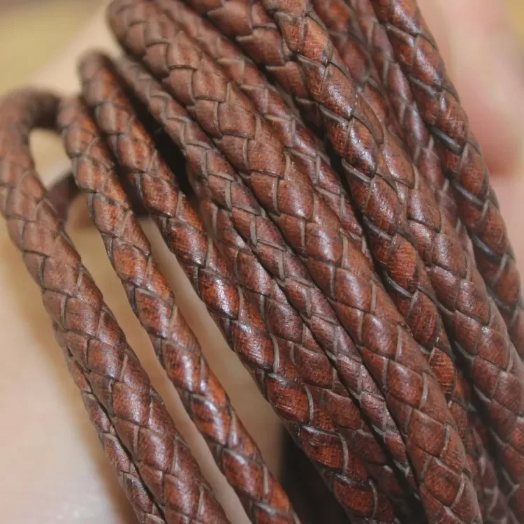 Description Picture 4 of item1 Meters Brown Handcraft Braided Woven Genuine Leather Cords Round Cow Leather Threads DIY Bracelet Jewelry Making