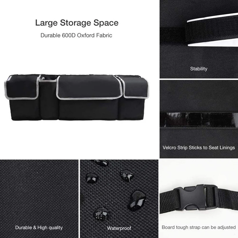 Organizer Laterale Per Auto In Tessuto Oxford 600D – 2 Pezzi Pieghevoli Con Tasche A Rete E Cerniera