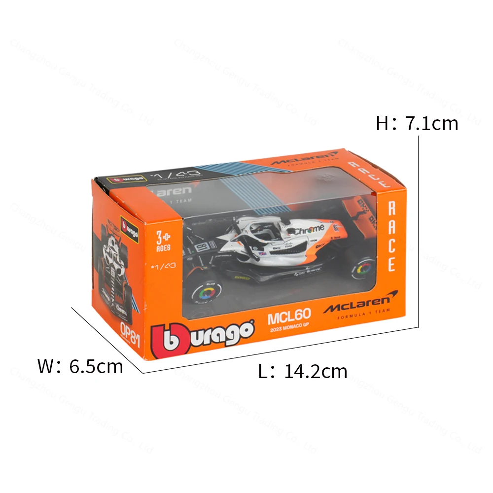 Bburago 1:43 2023 Monaco Mclaren MCL60 F1 Formula Car Die Cast Vehicles Collectible Model Racing Toys 3