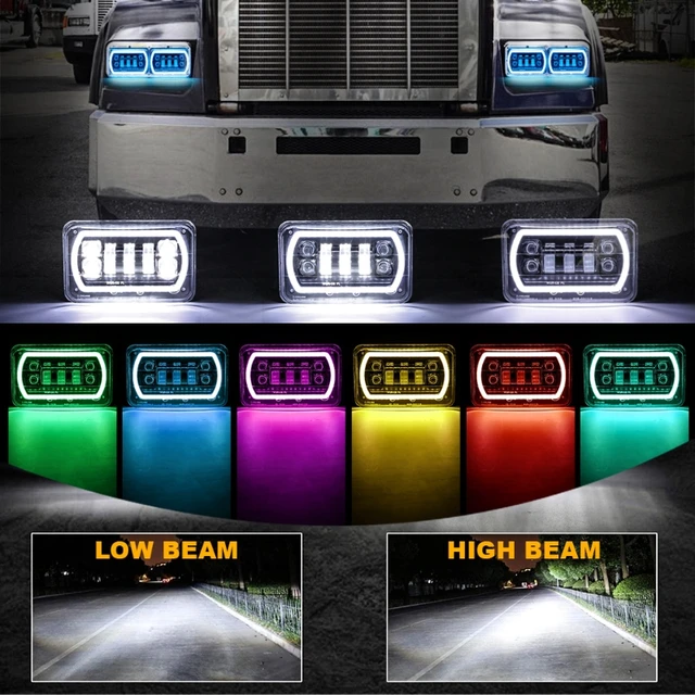 4Pcs/set LED Headlights with White RGB Music Mode Seal Beam Replace Fit for  Most of Vehicles with 4x6” Factory Headlights - AliExpress