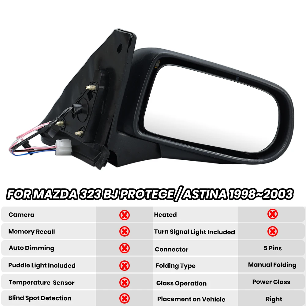 5Pins Rearview Mirror Assembly For Mazda 323 BJ Protege For