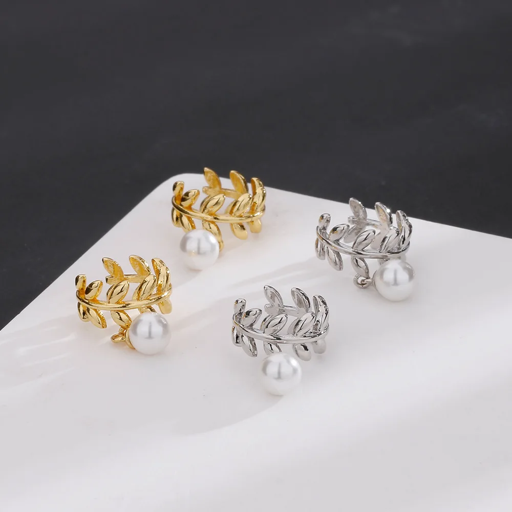 1pc Kpop Elegant Leaf Ear Clip No Piercing Earrings for Women Imitation Pearl Ear Cuff Y2k Accessories Jewelry Gifts EF088, ear clip earrings, clip earrings, ear clip