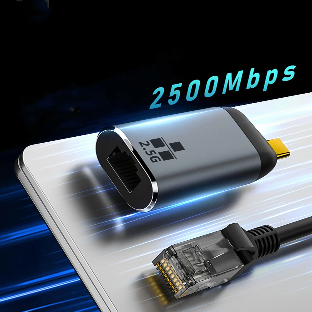 노트북용 네트워크 카드 변환기, USB C 100, 1000, 2500Mbps 이더넷 어댑터, C타입 썬더볼트 3-RJ45 LAN, RTL8156, 2.5G