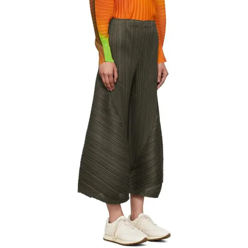 Miyake Pleated Wide Leg Pants Loose Pleats Ankle-Length Pants Women Summer 3