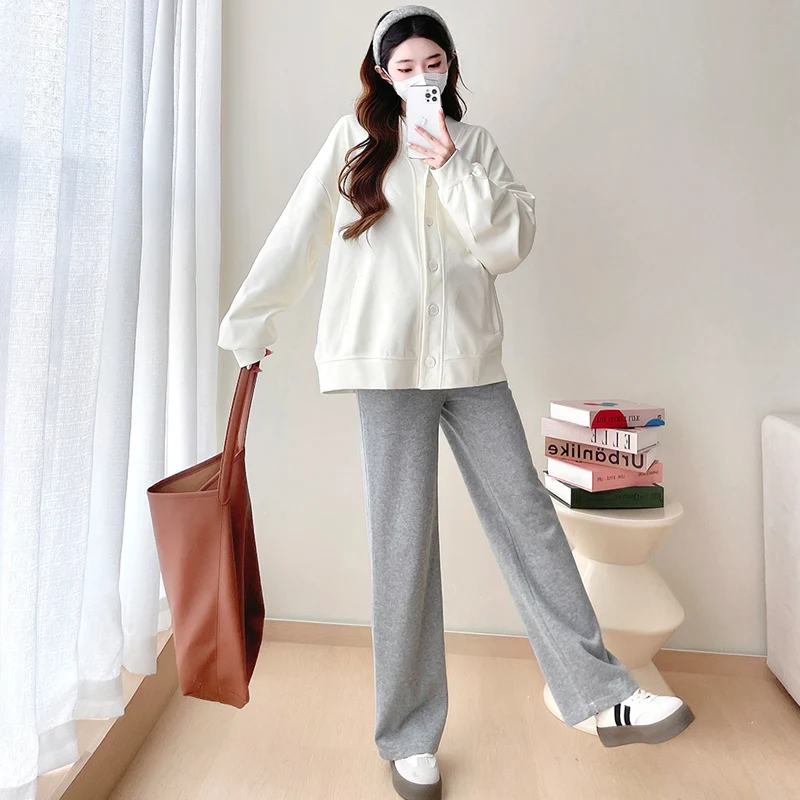 Autumn Pregnant Woman Sports Coats Long Sleeve Single-breasted Maternity Loose Casual Jackets Short Women's Outwear Cardigans