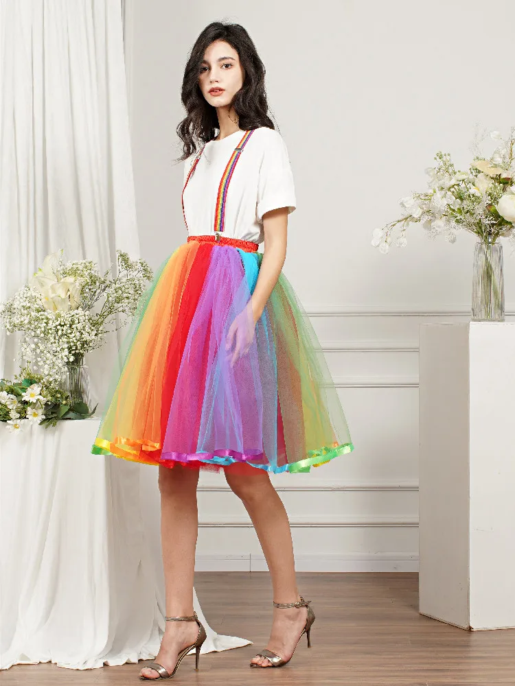 MisShow Women Rainbow Tutu Short Skirt 5 Layers Soft Tulle Pettiskirt Girls Christmas Halloween Cosplay Costumes Mesh Skirts 2