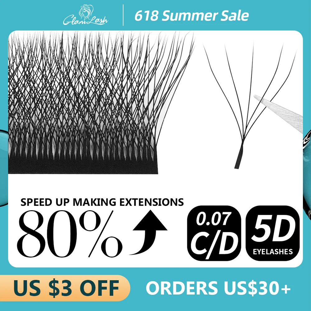 GLAMLASH 4D5D W Shaped Faux Russian Wholesale Four Leaves Eyelashes Clusters Easy Fan Volume Lashes Extension Makeup