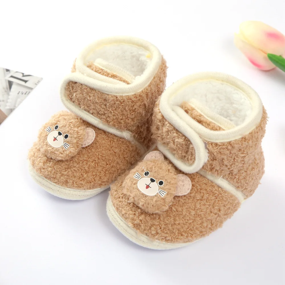 

0-2 Year Old Winter New Anti Drop Baby Boys and Girls Plush and Thick Hiking Shoes Cartoon Cute Cotton Shoes