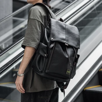 남성용 가죽 배낭, 대학생 스타일 배낭 방수, USB 15.6 인치 대용량 캐주얼 데이팩 Mochila