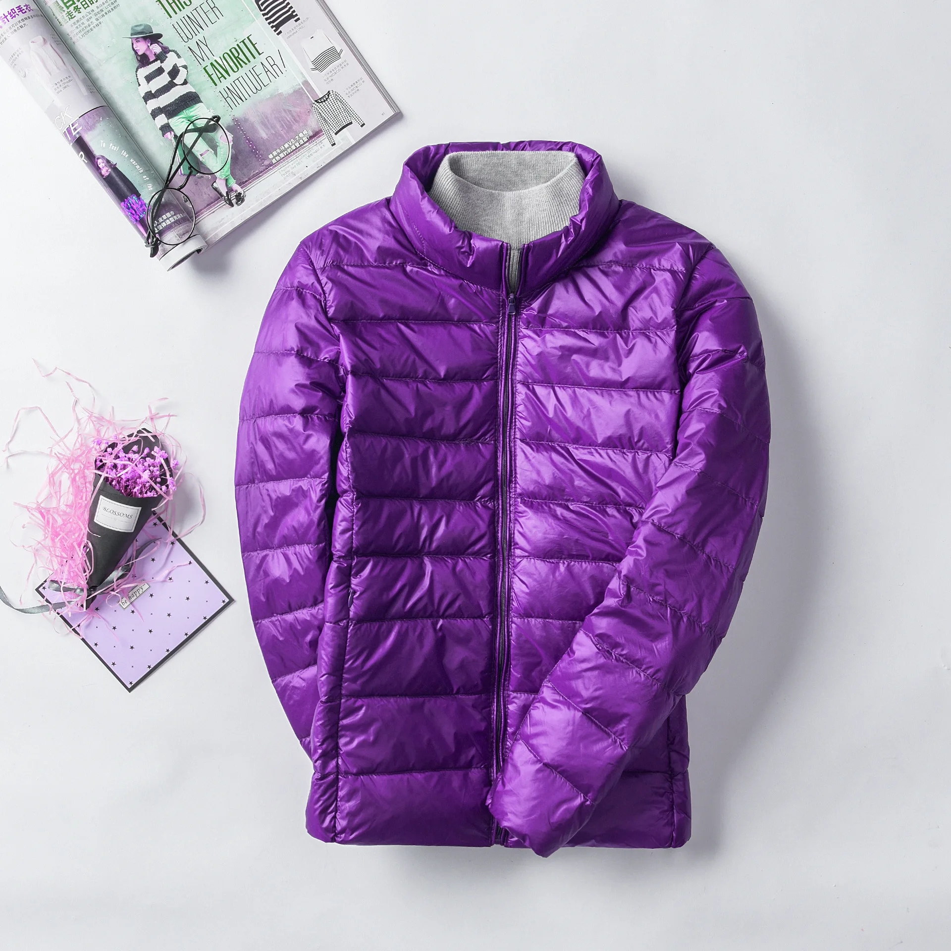 Women's Ultralight Purple Packable Down Jacket - Waterproof, Windproof, and Warm Winter Coat
