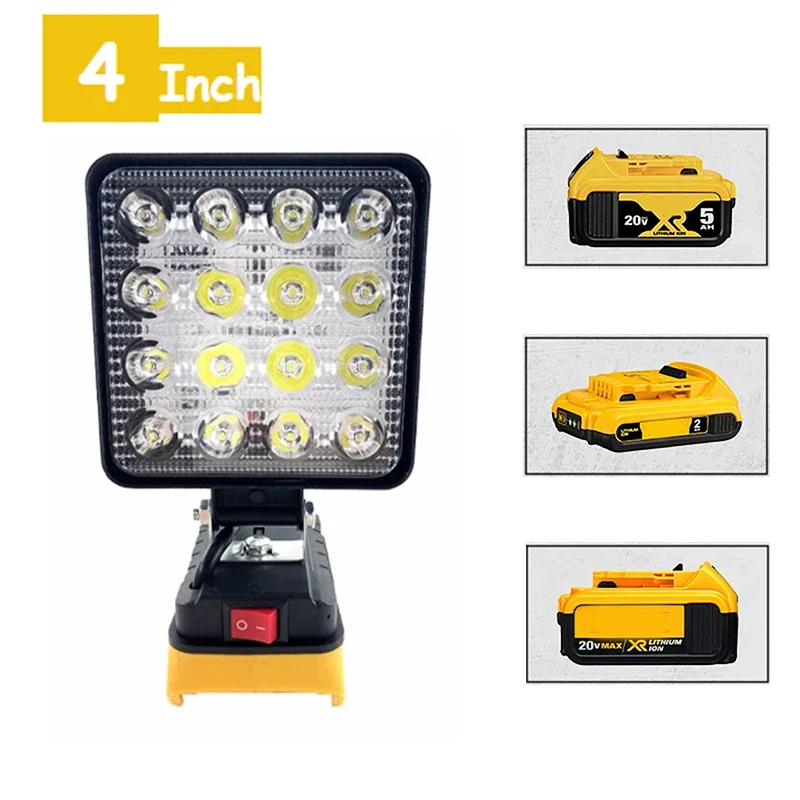 무선 LED 작업등, 디월트 18V 20V 리튬 이온 배터리, 야외 손전등, 휴대용 캠핑 랜턴, 작업 조명, 비상 조명