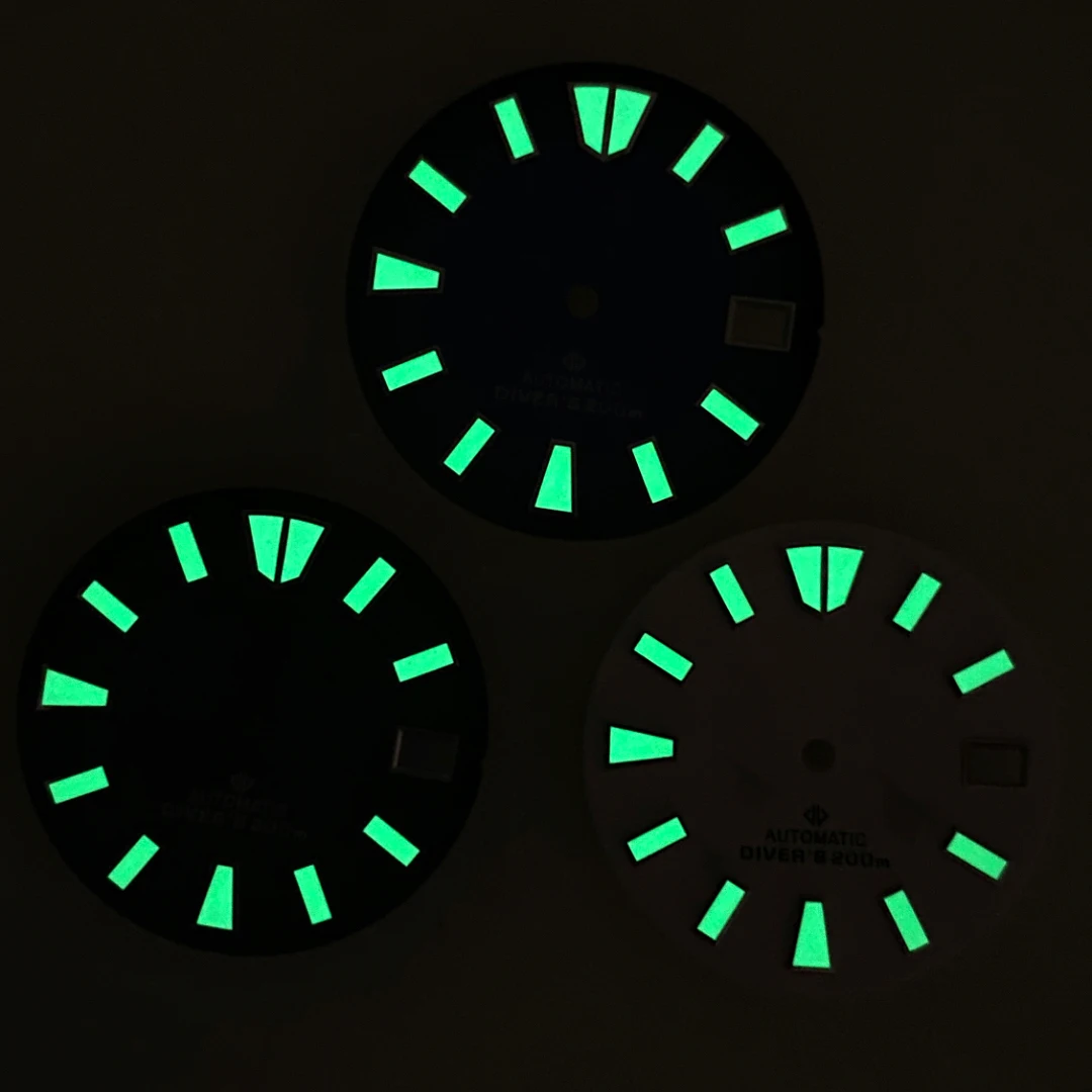 28.5mm S Logo Gradient Blue Diver's Dial Suitable For NH35/NH36/4R/7S Movement Green Luminous Watch Accessories