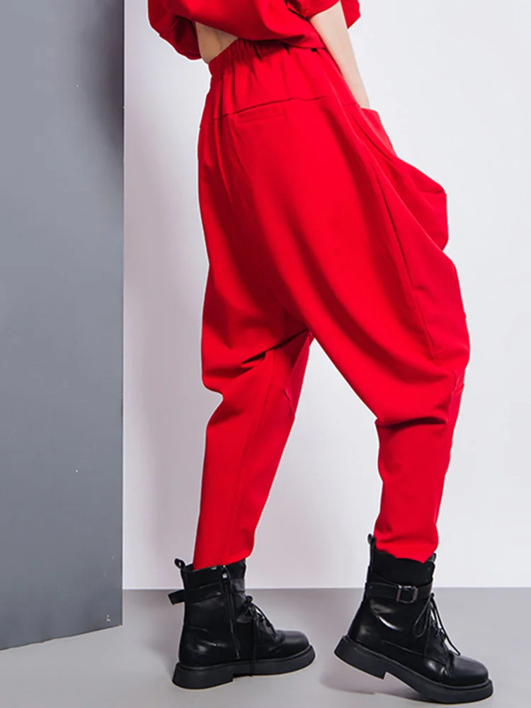 

Big Pockets Spliced Irregular High Waist Harem Trousers New Loose Fit Pants Women Fashion Tide Spring Autumn 2023