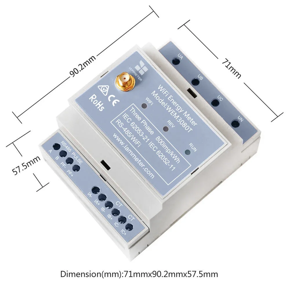 Bi-directional Din Rail, solar system , power usage , Modbus TCP/RTU, Three phase WiFi Electricity Meter,500A, 4