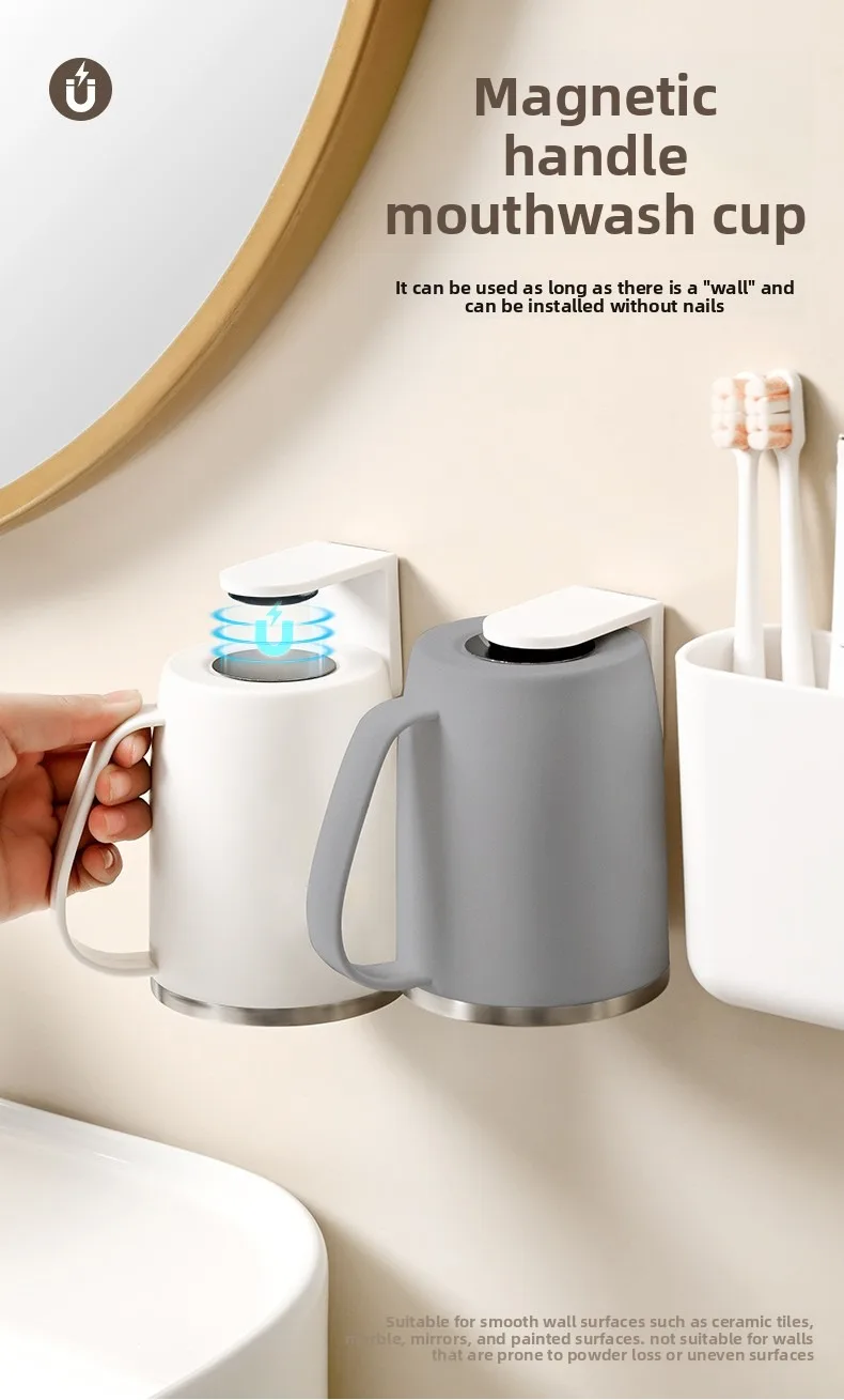 Magnetic Toothbrush Holder With Stainless Steel Cup For Bathroom_voghion.com