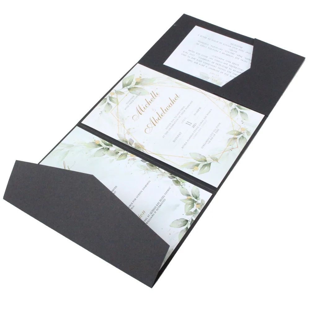 Matte Black Pocket Wedding Invitations Quarter Fold Custom Inserts Printing  250G Marriage Birthday Bridal Shower Card Envelop - AliExpress, image size:1000x1000