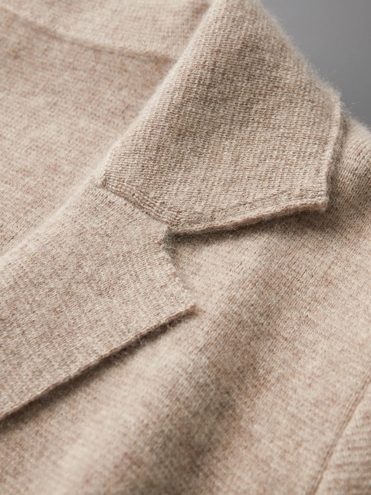 ANGEL Men's Turn-down Collar Cardigan 100% Merino Wool Sweaters Smart Casual Thick Knit Jacket  Autumn Winter Warm Cashmere Coat 6
