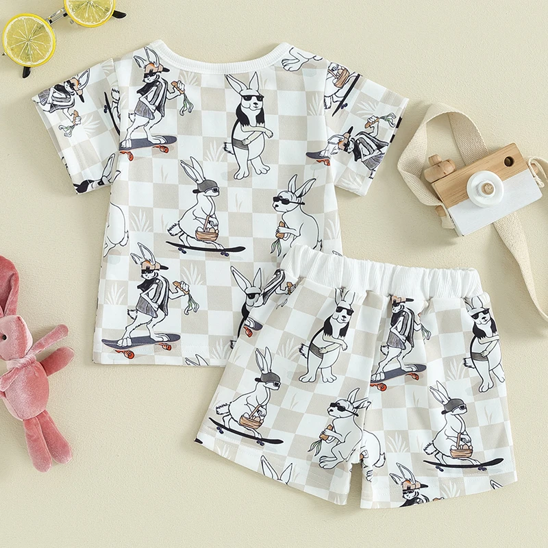 

Newborn Baby Boy Easter Outfit Short Sleeve Bunny T-shirt Jogger Shorts 2Pcs Easter Summer Clothes 0-3T