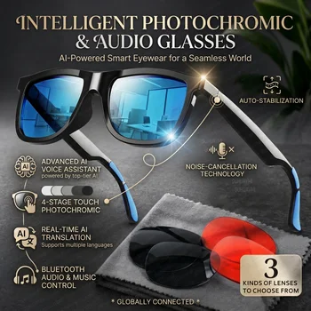 Occhiali Smart AI 2026 con Lenti Elettrocromiche a Cambio Colore Touch, Traduzione AI, Chiamate BT ChatGPT, Audio Musicale Dual-Mic, Occhiali da Sole Uomo