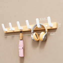 Walnut Wood Rustic Wall Hooks for Coats, Hats, Bags, and Keys - Heavy Duty Entryway Solution (White 6 Hooks)