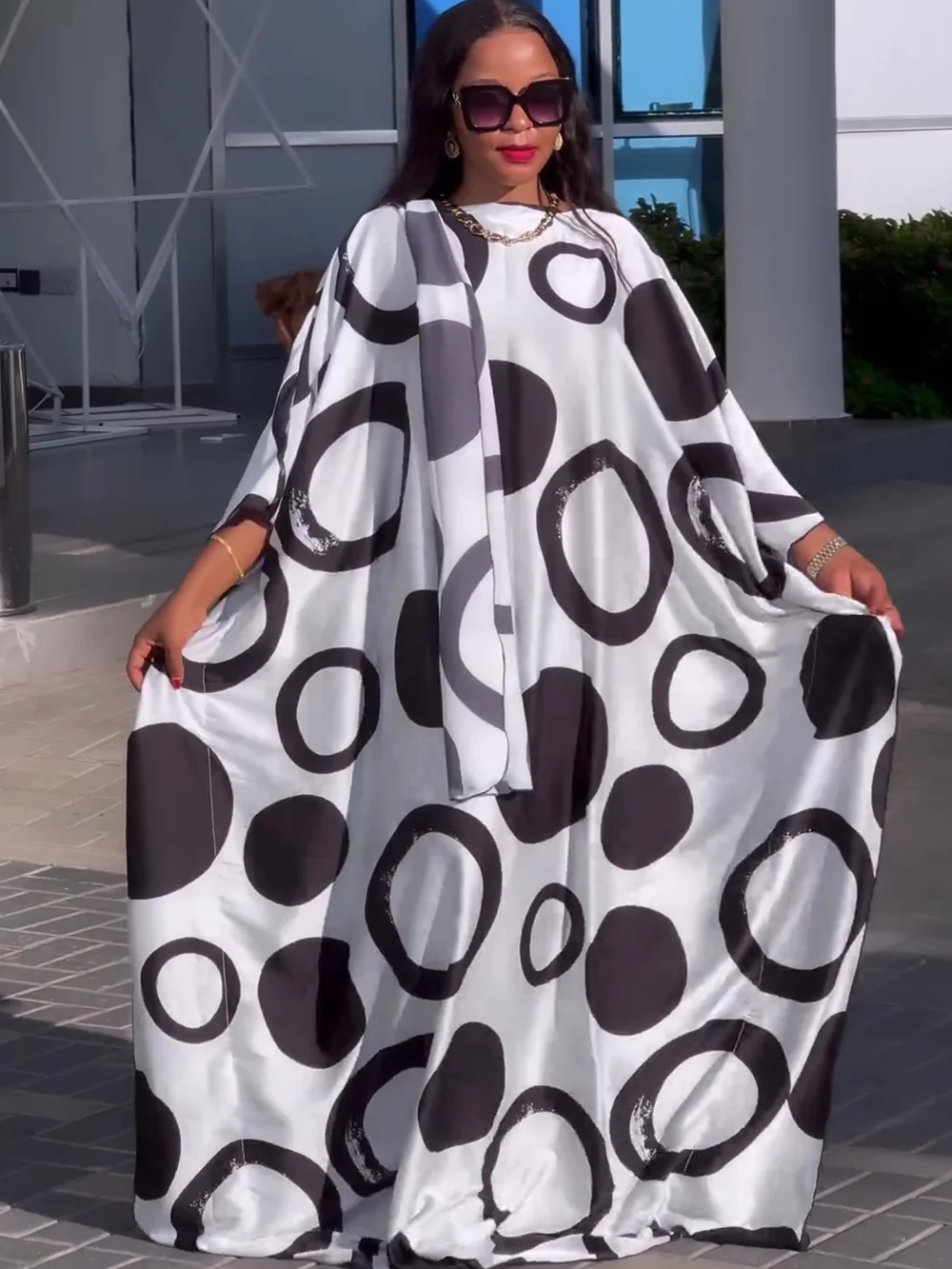 

African Dresses for Women 2024 Plus Size Africa Clothes Elegant Muslim Abaya Dubai Kaftan Chiffon Maxi Dress Boubou Robe