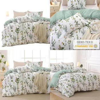 Reversible Green Floral Queen Duvet Cover Set – 3 Pieces 1