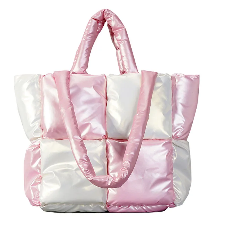 

New Colored Down Cotton Suit Tote Bag Fashion Checker Filled Cotton Women Handbag Single Shoulder Crossbody Bag Women Bag