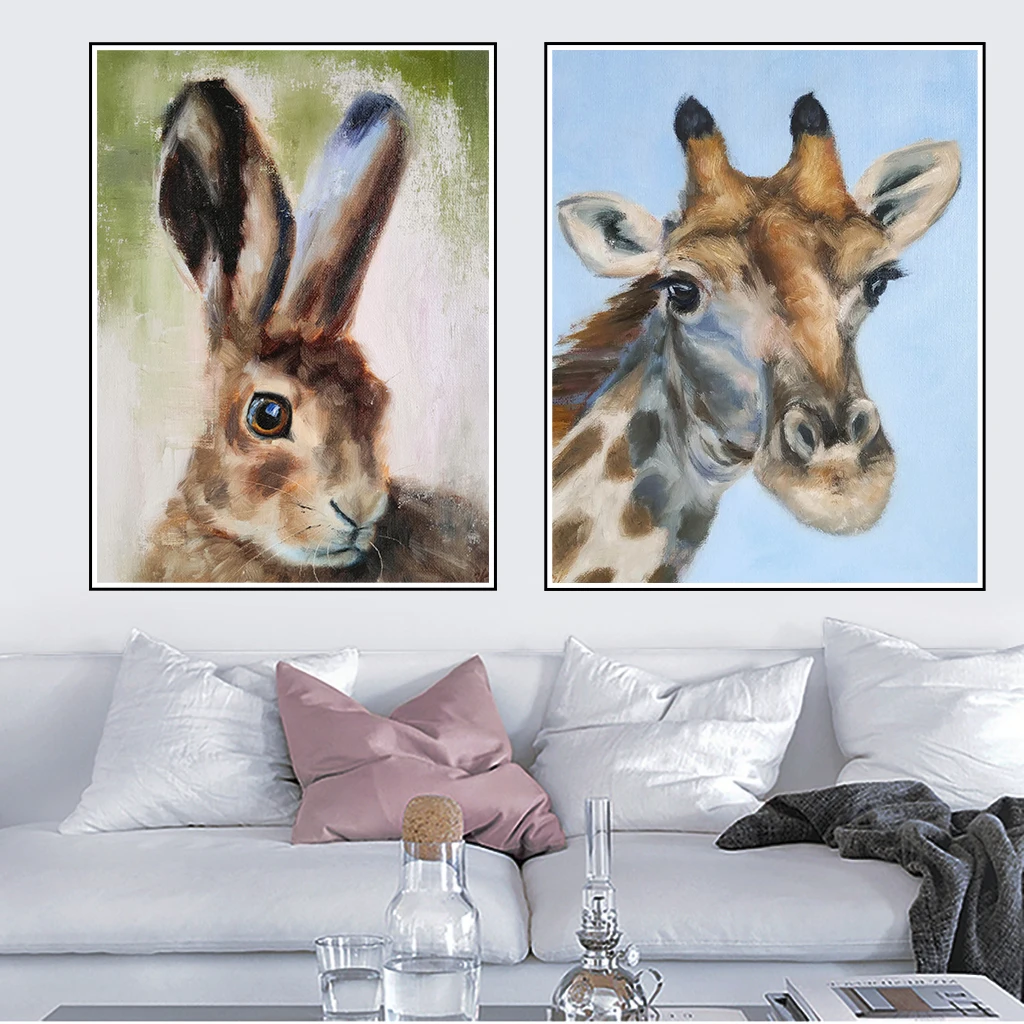 

Giraffe Rabbit Animal Abstract Wall Art Posters And Prints Pictures Canvas Painting Decoration Home Decor for Bedroom or Living