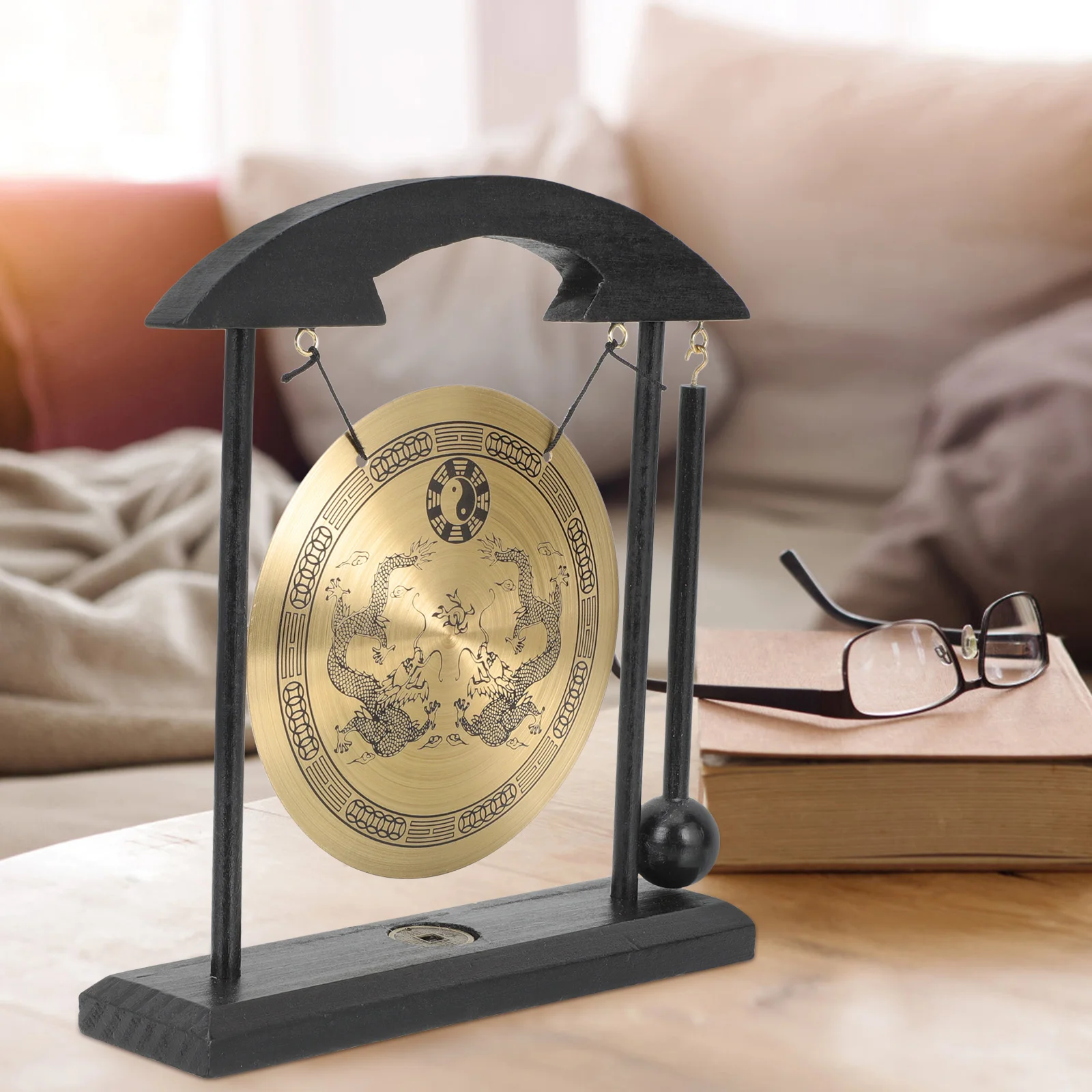 Gong Ornament Outdoor Decor Desktop Unique Adornment Vintage Exquisite Small Craft Wood Home
