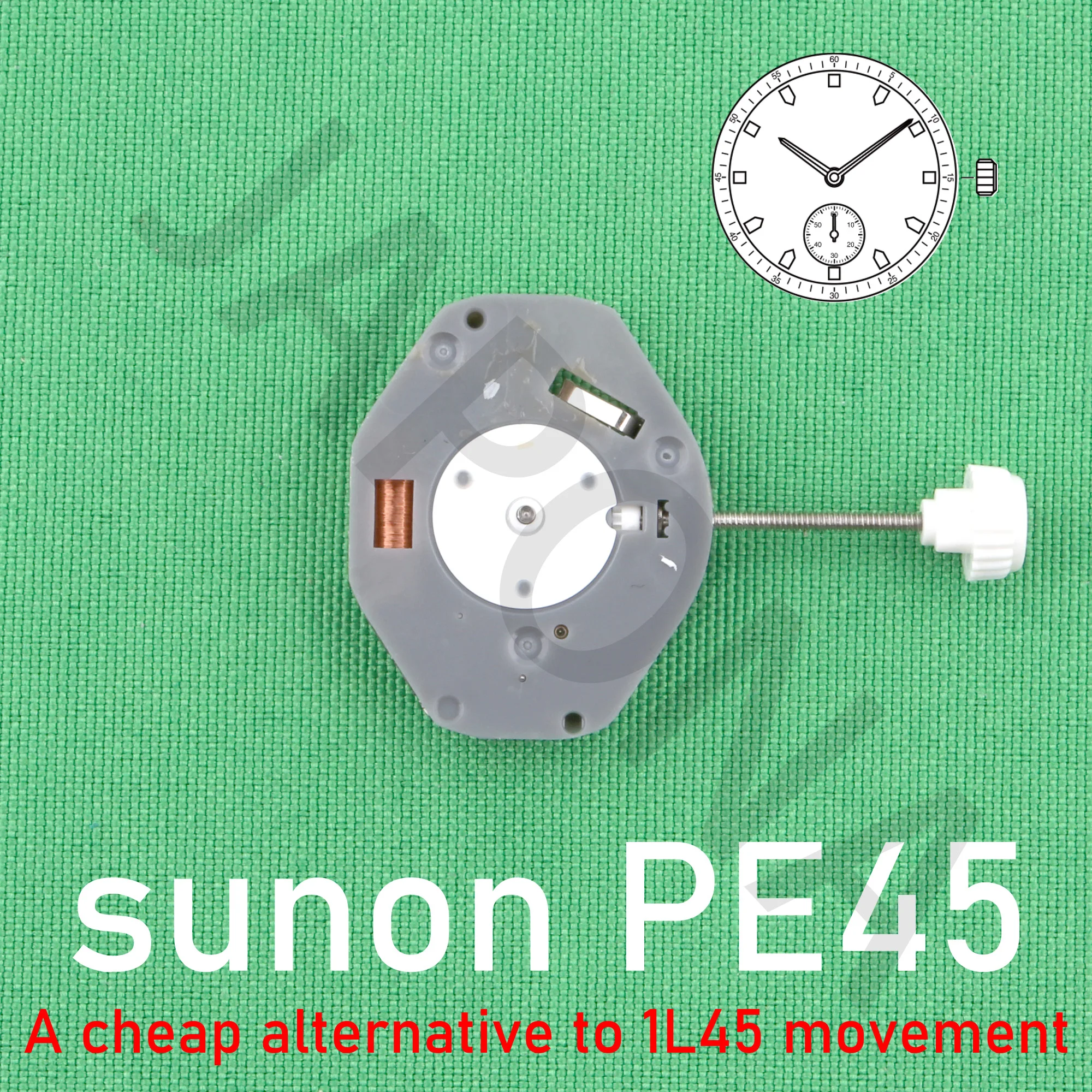 

PE45 movement china sunon PE45 quartz watch movement 2 hands, small second movement. cheap alternative to 1L45 movement