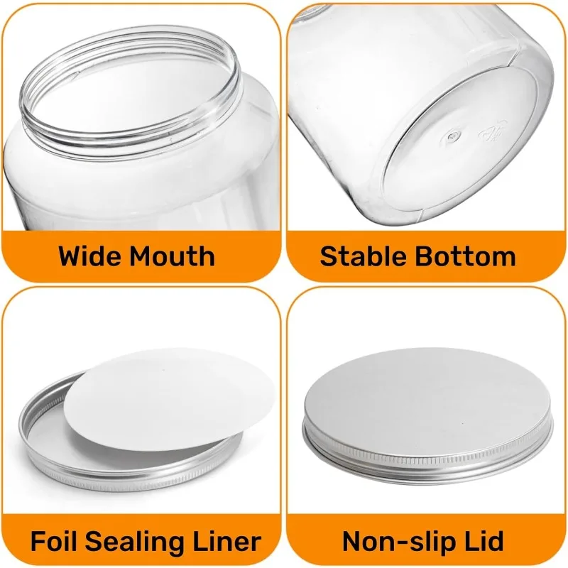 1-Pack 1 Gallon Clear Plastic Jars - BPA Free Airtight Food Storage for Dry Goods, Pickling & Fermenting, Wide Mouth Lid (118oz)