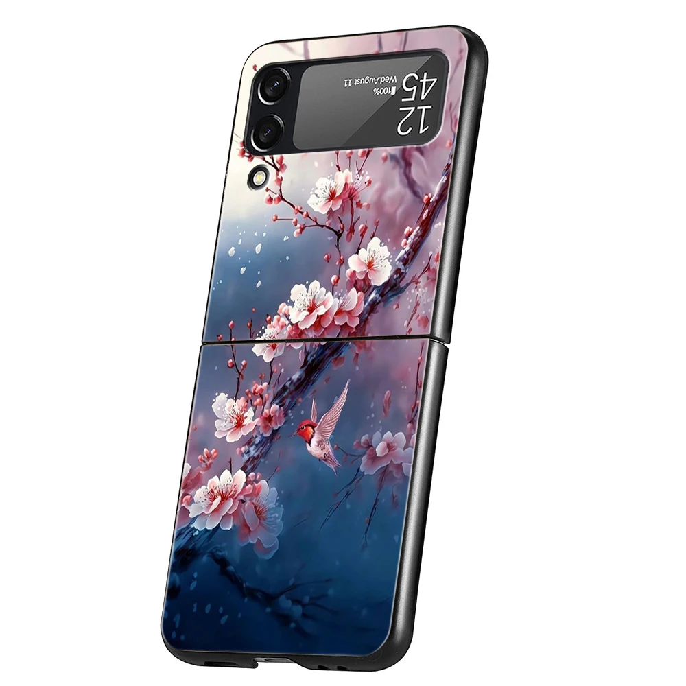 Kirschblüten-harte PC-Handyhülle für Samsung Galaxy Z Flip 5 4 3, schwarze Abdeckung für Galaxy Z Flip 6, faltbare, stoßfeste Hüllen-Tasche – Detail 5