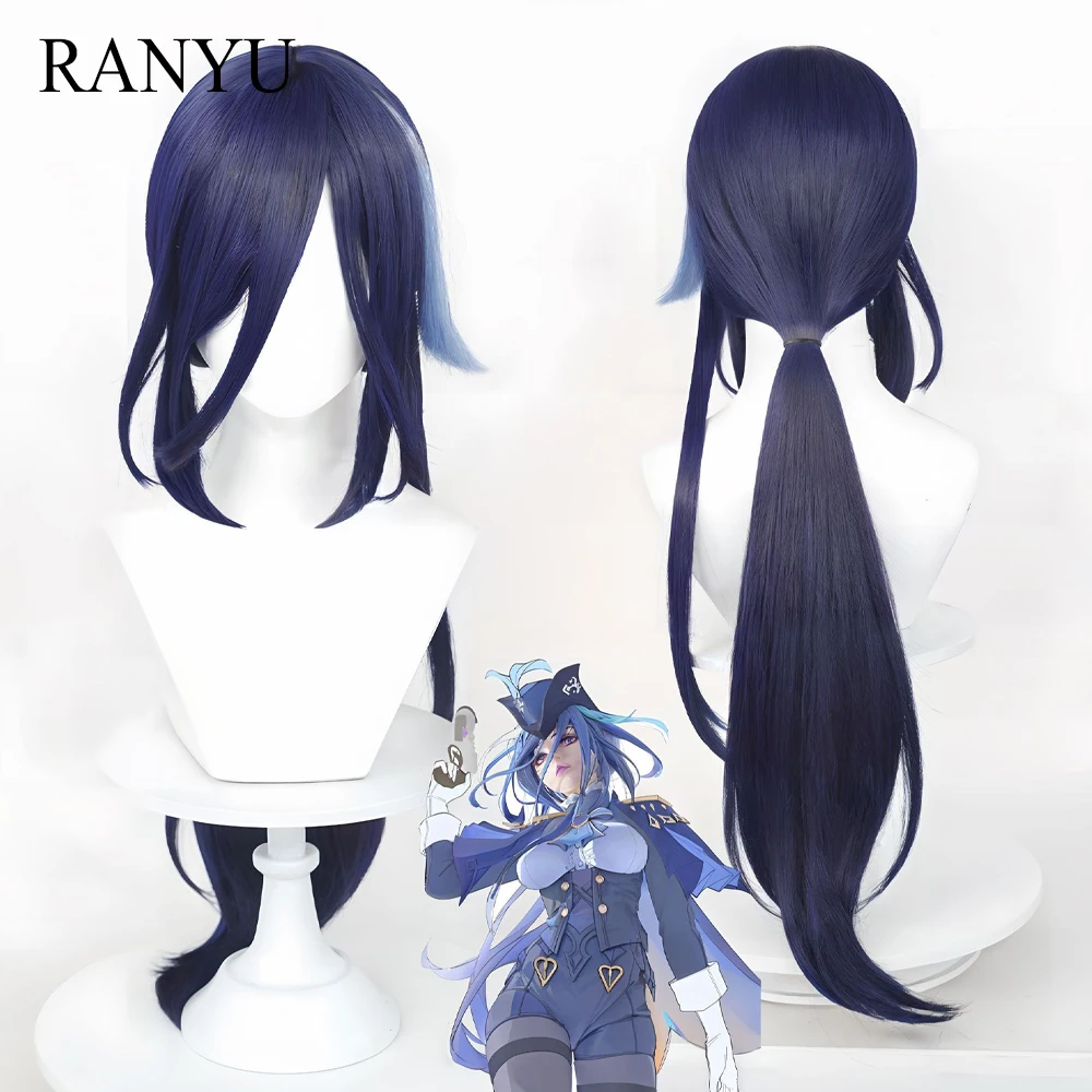 RANYU Clorinde Genshin Impact Fontaine Cosplay Wig Synthetic Long Straight Dark Blue Mix Game Wig Heat Resistant for Party anogol klee game genshin impact cosplay wig blonde double ponytail heat resistant synthetic anime wigs halloween party