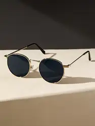 Unisex Vintage Metal Round Frame Sunglasses for Casual & Outdoor Wear (FP2065-G-BK)