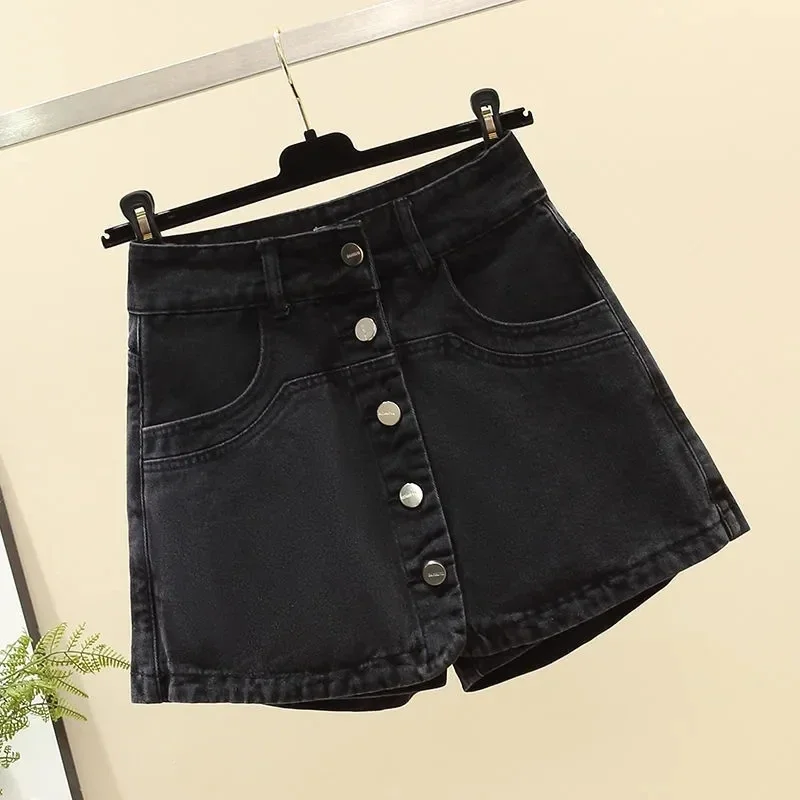 Women Korean A-line Jean Szorty Fashion Skirts Pantaloncini Casual Vintage High Waist Slim Denim Culottes Shorts Summer