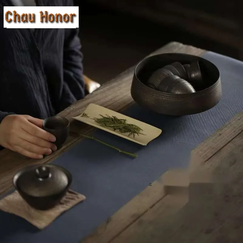 1000ml Handmade Iron Rust Glazed Jianshui Creative Tea Wash Writing-brush Washer Tea Residue Barrel Chaxi Supplies Ornaments