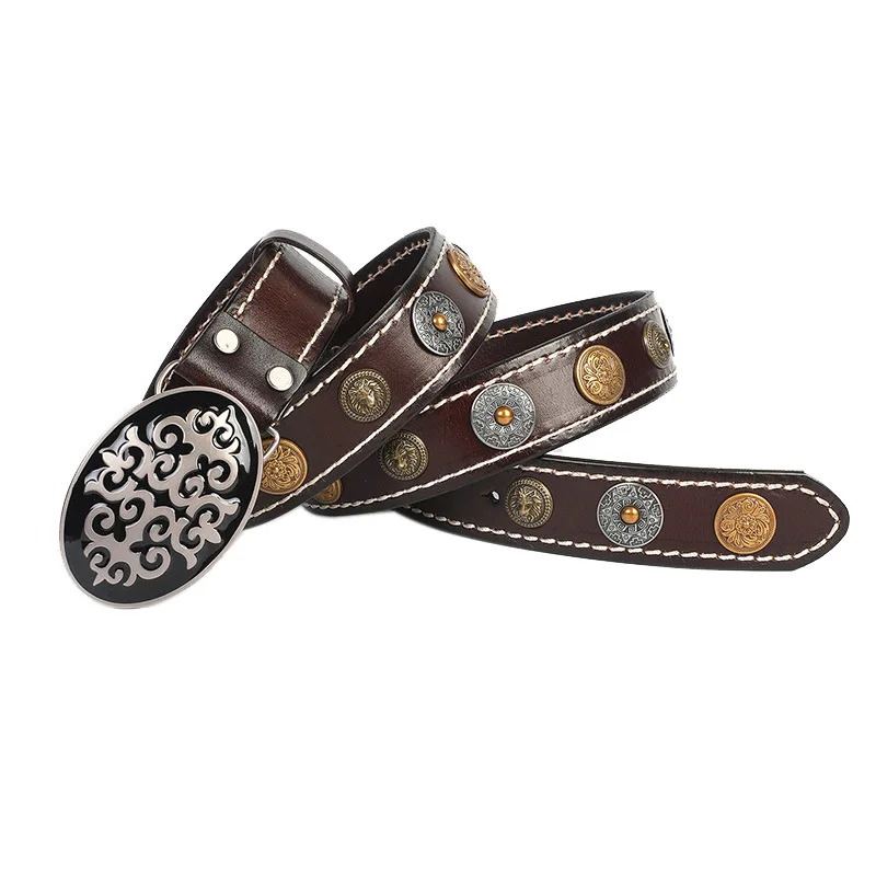 new-punk-style-rock-men's-leather-belt-kazakh-ethnic-retro-smooth-buckle-layer-cowhide-belt