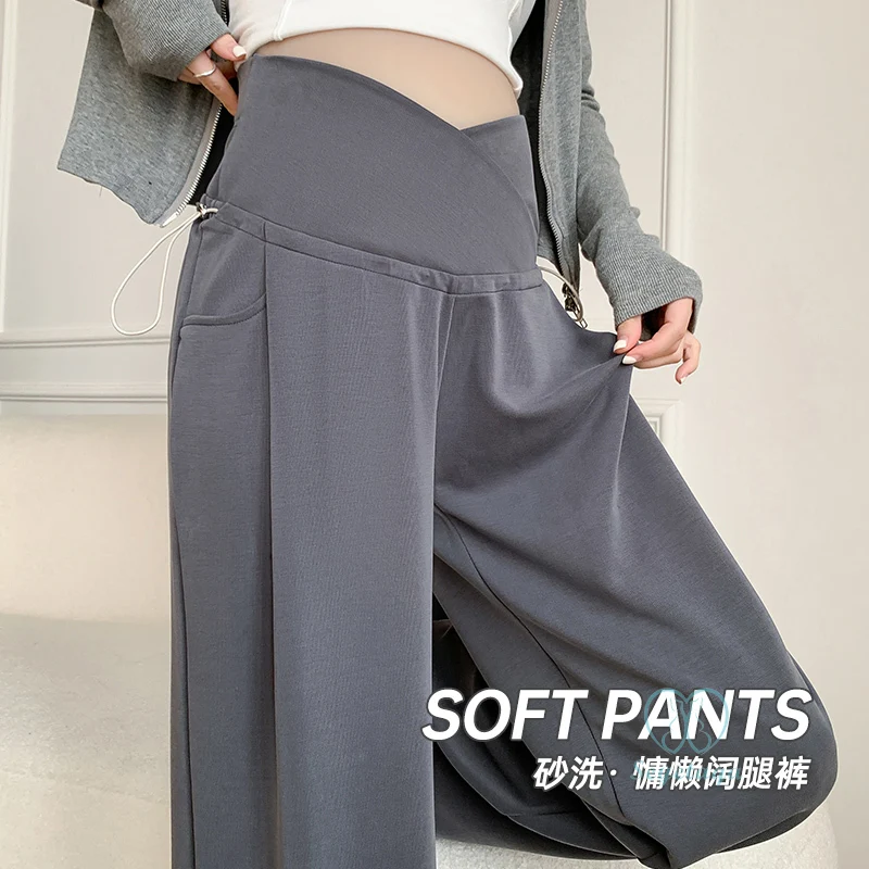 Maternity Pants Quality Maternity Long Pants Spring New Fashion Wide Leg Loose Straight Clothes for Pregnant Women Across V Belly Pregnancy