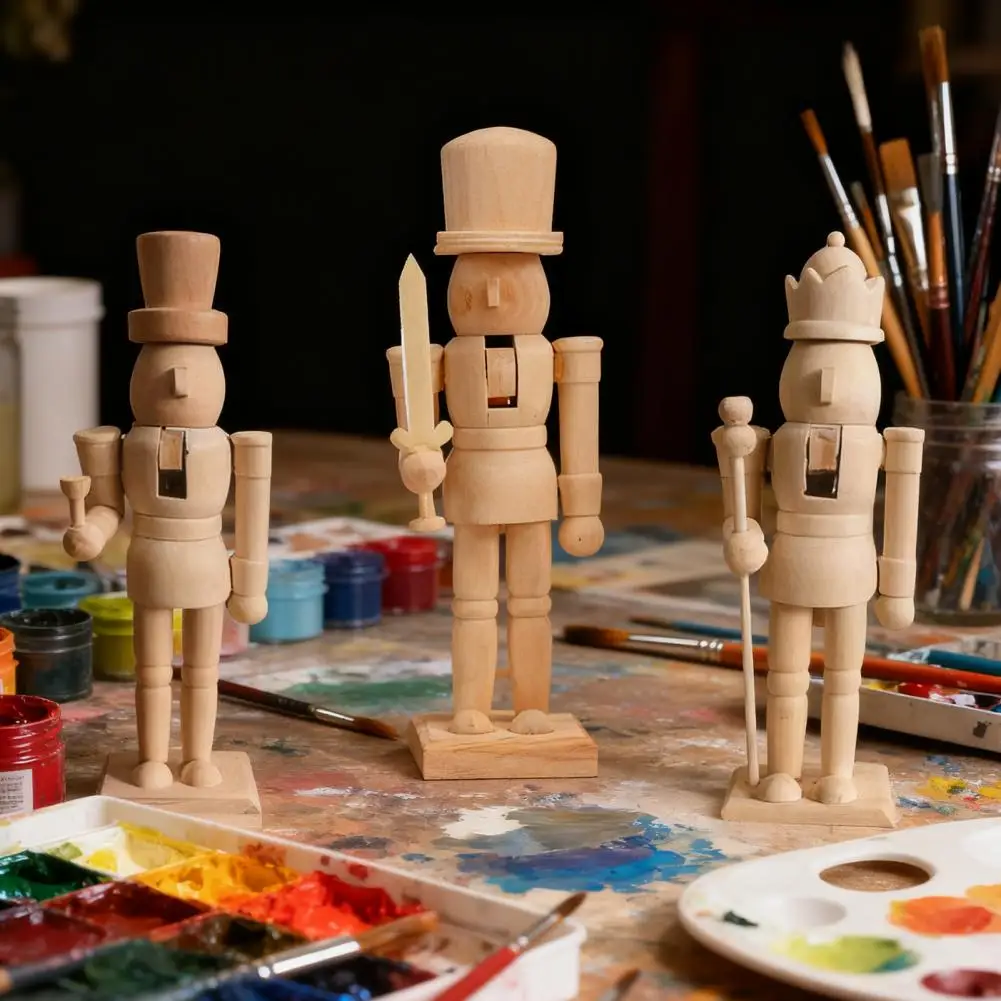 20cm Unfinished Nutcracker Soldier Wooden DIY Nutcracker Figure Unpainted Soldier Figurine Christmas Decoration Craft Project
