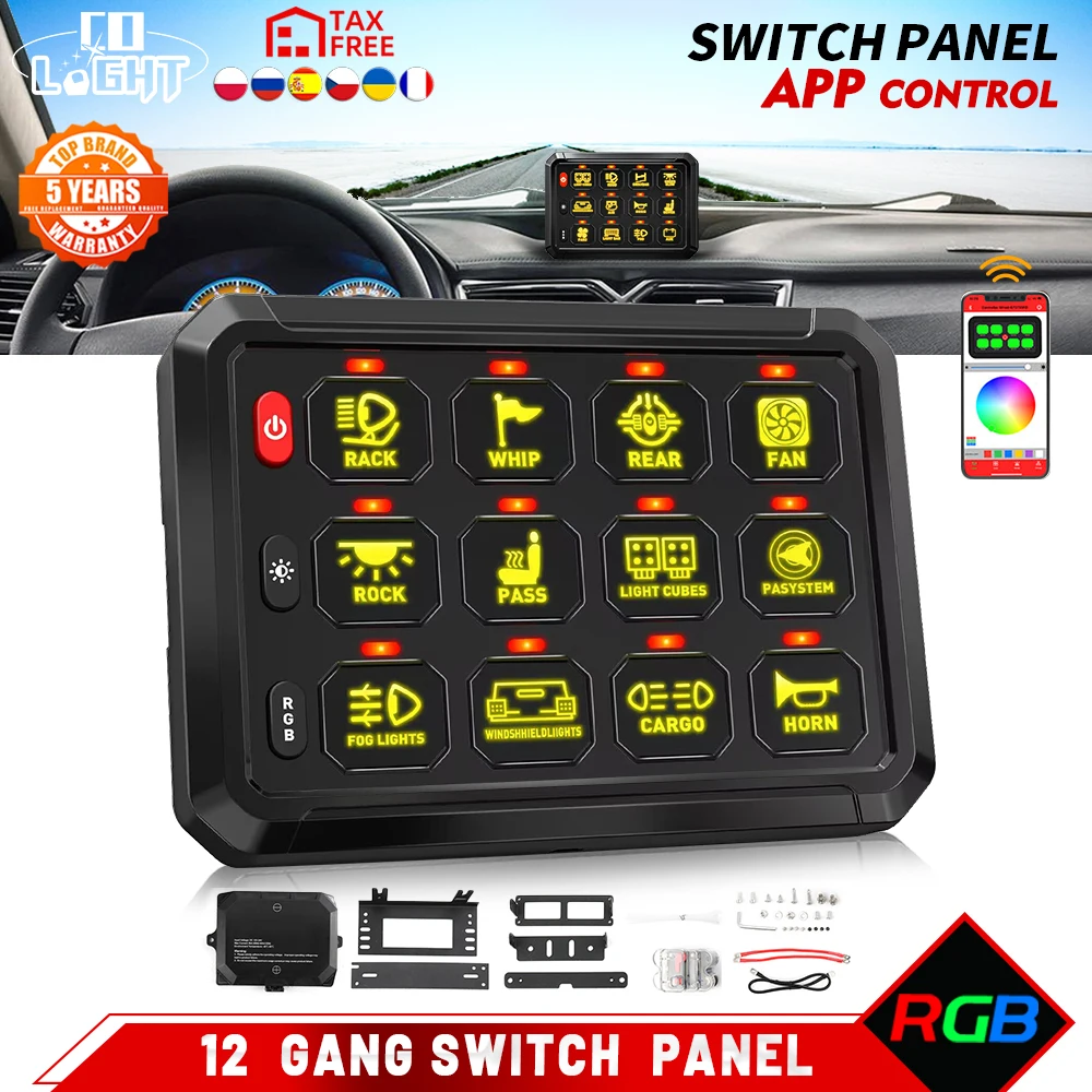 

CO LIGHT 12 Gangs LED RGB Switch Panel Slim Electronic Relay System for SUV Boat Caravan Universal Car Light Power Control
