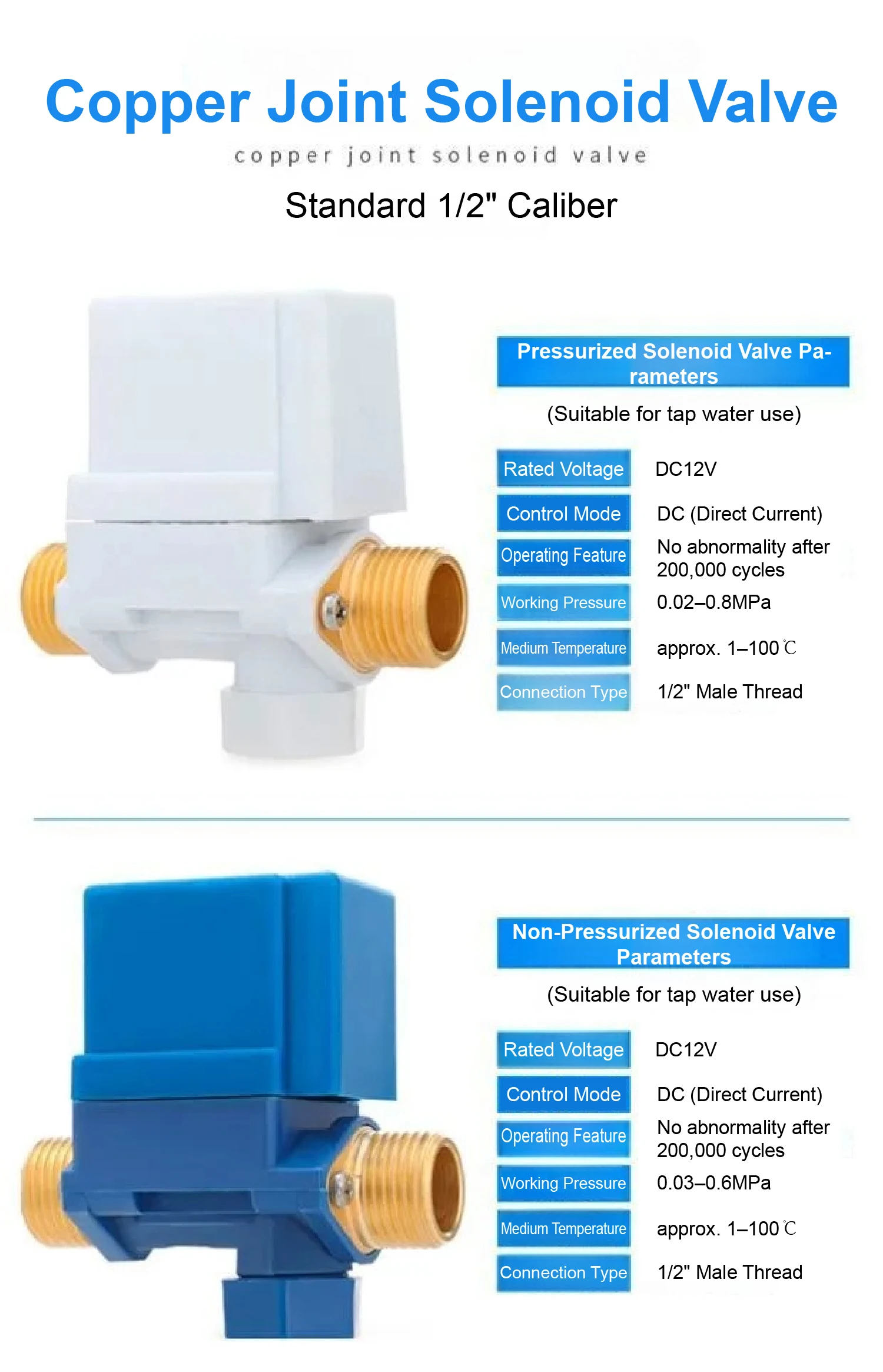 1/2" Brass Male Thread Solar Solenoid Valve DC12V AC220V Normally Closed Water I