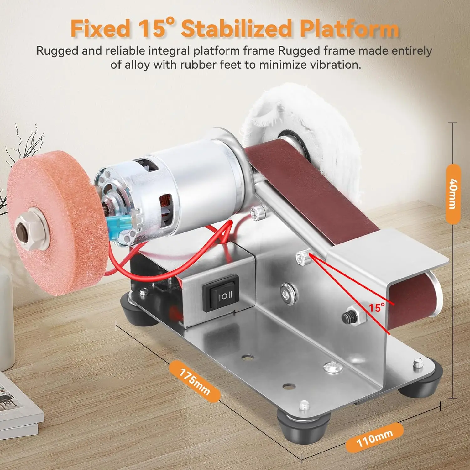 Electric belt Sander Small belt sander 15 degree table grinder fixed angle 7-level adjustable polisher