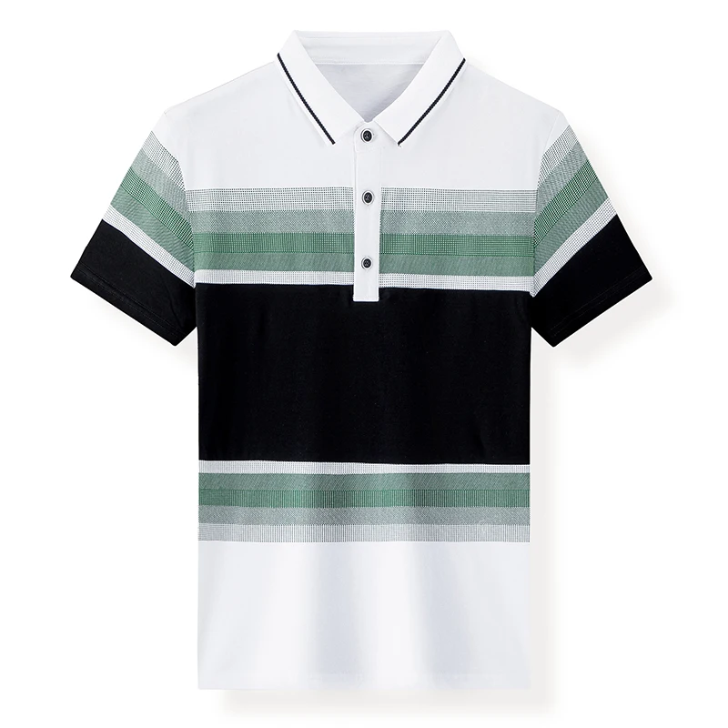 

2024new Summer Fashion High Quality Striped Polo Collar All Cotton Men's Short Sleeve Versatile Casual Business Polo Shirt