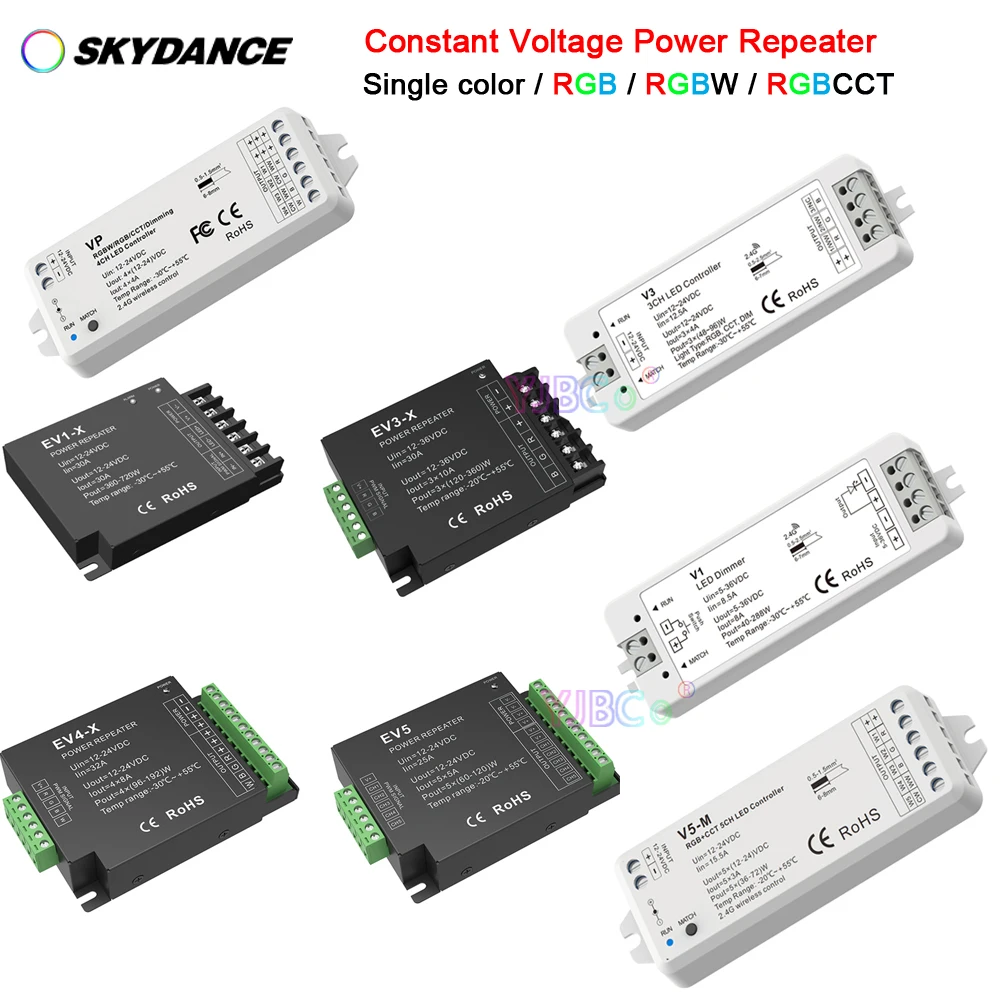 Skydance 12V 24V DC Single color LED Strip Power Repeater RGB/RGBW/RGBCCT/monochrome PWM signal dimmer Light tape Controller 5 ch rgbww high speed power amplifier 5v 24v 12v 50a signal synchronization repeater for 5 in 1 rgb cct led strip tape modules