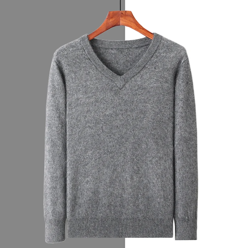 2024 autumn and winter new men's 100% mink cashmere sweater V-neck pullover knitted plus size coat long sleeve high-end pullover 4