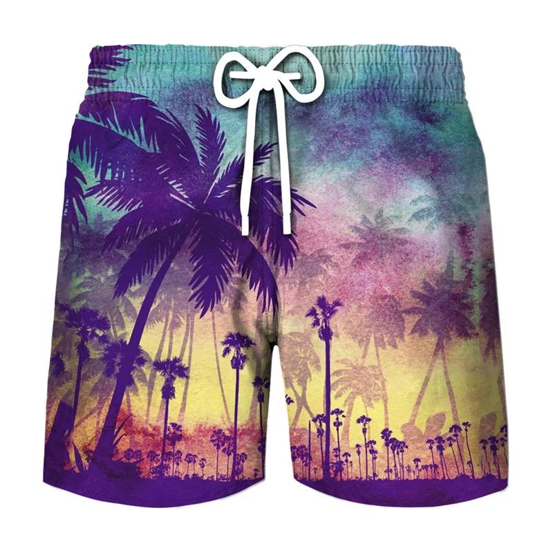 Coconut Tree Graphic Surfing Board Shorts Pants Men 3D Print Tropics Sea Island Beach Shorts Hawaii Swimsuit Ice Shorts Swimwear