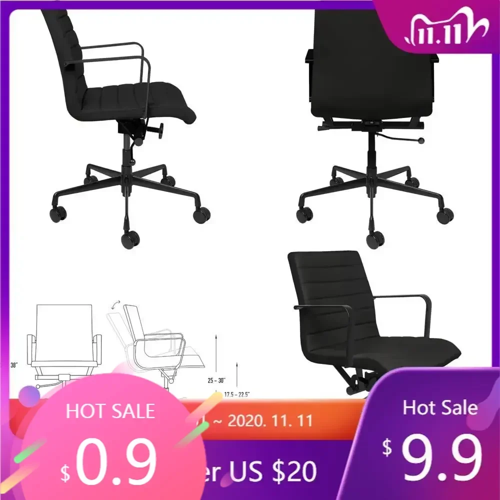 "ergonomic mid-back swivel office chair with ribbed design and faux leather upholstery"