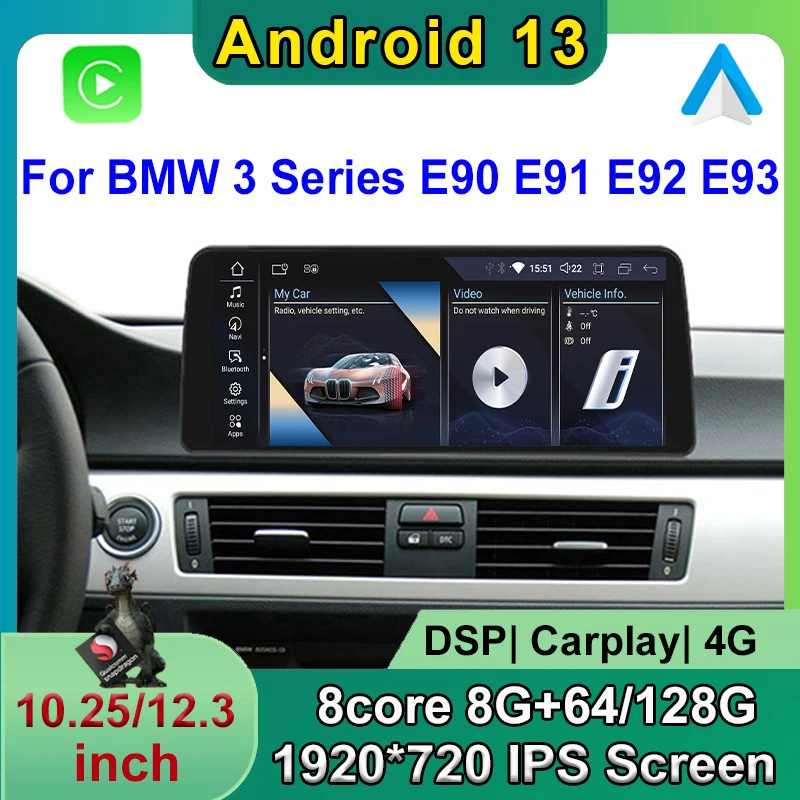

Snapdragon Android 13 Car DVD Player System Multimedia Radio GPS Navi Audio Carplay For BMW 3 Series E90 E91 2006-2011